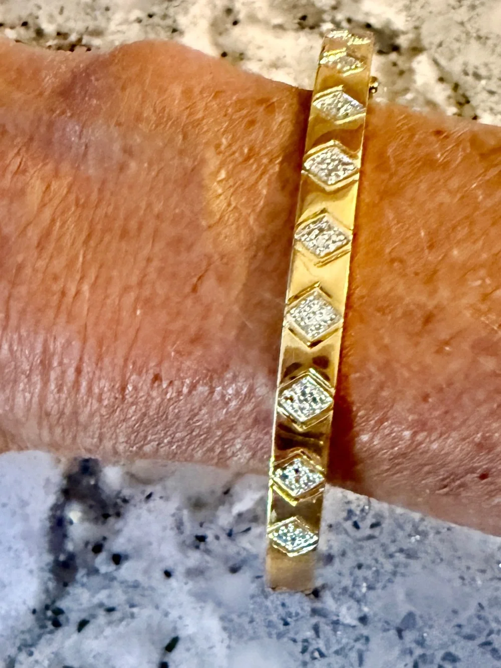 Diamond Pave accent yellow gold over 925 sterling silver hinged bracelet